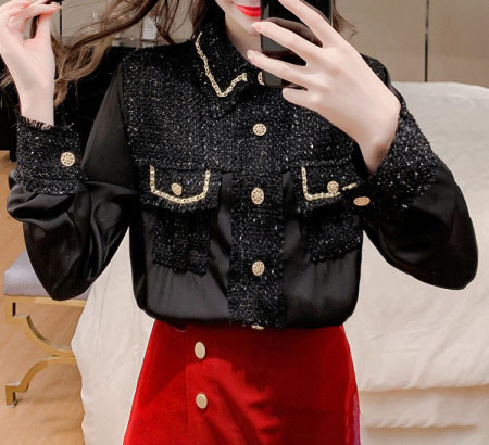 Új modell női ing klasszikus gallérral és zsebekkel