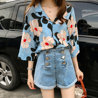 Γυναικείο πουκάμισο με λουλουδάτο μοτίβο και 3/4 μανίκια