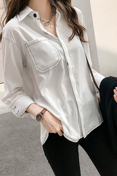 Moderna ženska košulja s klasičnim ovratnikom i džepom