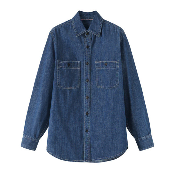 Νέο μοντέλο τζιν πουκάμισο με τσέπες σε σκούρο μπλε χρώμα