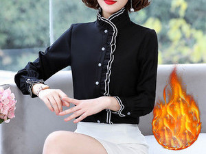 Μοντέρνο γυναικείο πουκάμισο - με ψηλό γιακά και μακριά μανίκια