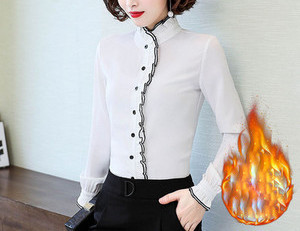 Μοντέρνο γυναικείο πουκάμισο - με ψηλό γιακά και μακριά μανίκια