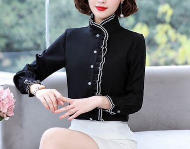 Μοντέρνο γυναικείο πουκάμισο - με ψηλό γιακά και μακριά μανίκια