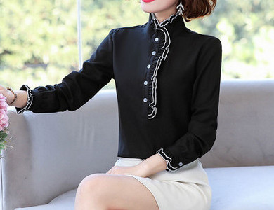 Μοντέρνο γυναικείο πουκάμισο - με ψηλό γιακά και μακριά μανίκια