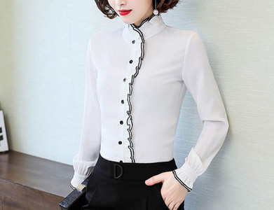 Μοντέρνο γυναικείο πουκάμισο - με ψηλό γιακά και μακριά μανίκια