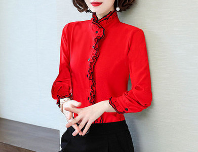 Μοντέρνο γυναικείο πουκάμισο - με ψηλό γιακά και μακριά μανίκια