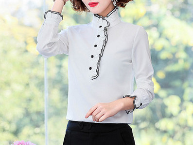 Μοντέρνο γυναικείο πουκάμισο - με ψηλό γιακά και μακριά μανίκια