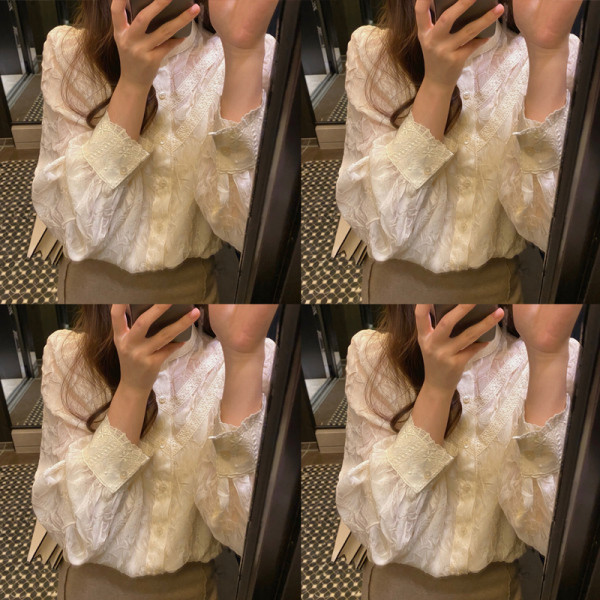 Γυναικείο δαντελωτό  πουκάμισο σε λευκό χρώμα