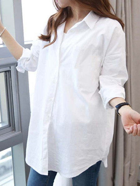 Alkalmi női ing klasszikus retro stílusú gallérral, fehér színben