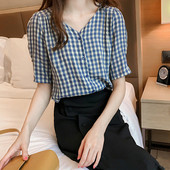 Γυναικείο πουκάμισο καρό με κουμπιά και 3/4 μανίκια