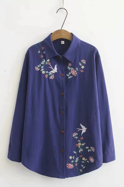 Új modell női ing hímzéssel és klasszikus gallérral