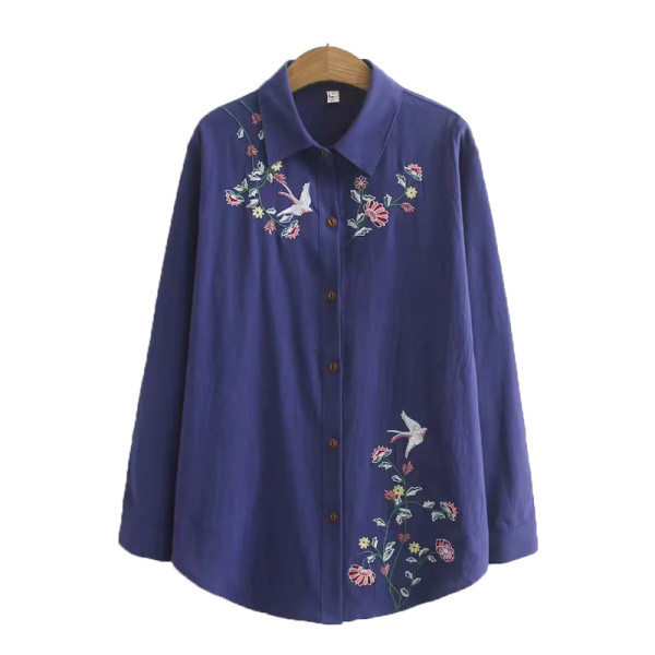 Új modell női ing hímzéssel és klasszikus gallérral