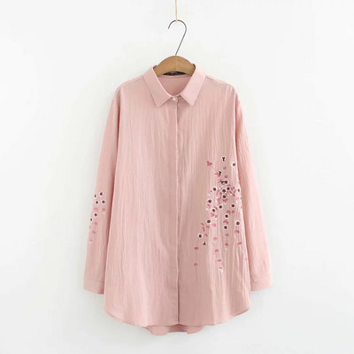 Női ing klasszikus gallérral és hímzéssel