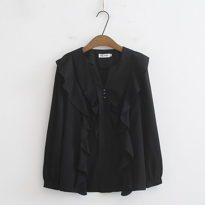 Дамска ежедневна риза с къдри и дълъг ръкав 