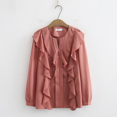 Дамска ежедневна риза с къдри и дълъг ръкав 