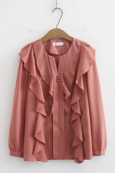 Дамска ежедневна риза с къдри и дълъг ръкав 