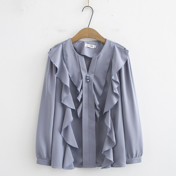 Дамска ежедневна риза с къдри и дълъг ръкав 