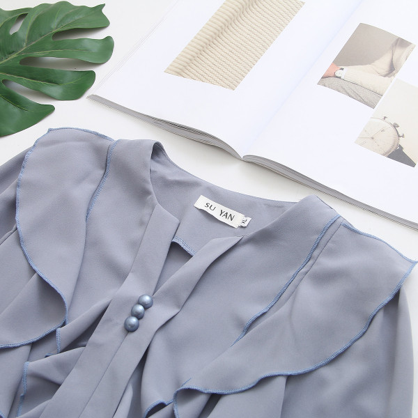 Дамска ежедневна риза с къдри и дълъг ръкав 