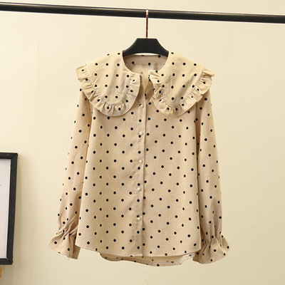 Női alkalmi ing pöttyökkel és gombokkal bézs és kék színben