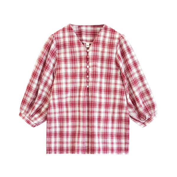 Kockás női ing 7/8-as ujjakkal és gombokkal