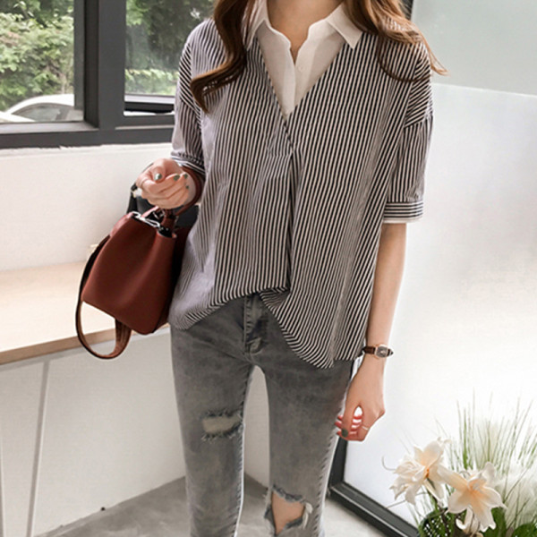 Aszimmetrikus modell női ing spitz nyakkivágással