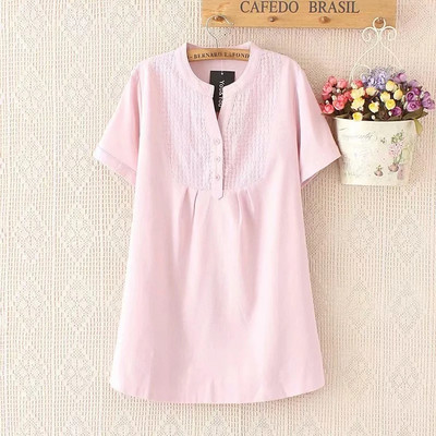 Női ing rövid ujjal és kerek nyakkivágással