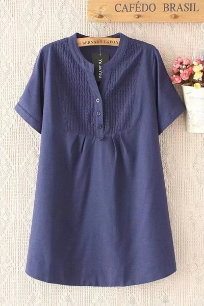 Női ing rövid ujjal és kerek nyakkivágással