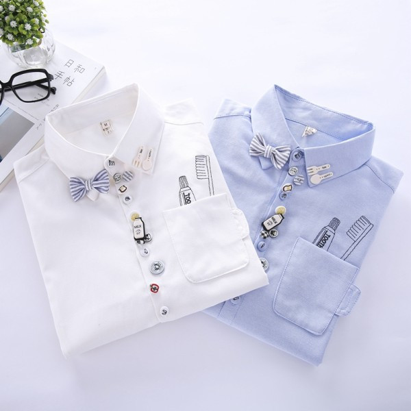 Naiste vabaaja särk värviliste nööpide ja valge ja sinise paelaga