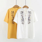 Női ing rövid ujjal és spitz nyakkivágással