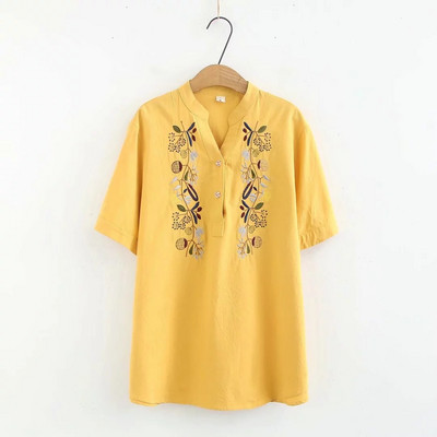 Női ing rövid ujjal és spitz nyakkivágással