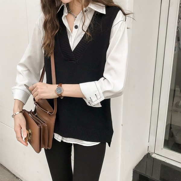 Moodne naiste särk tasku ja klassikalise kraega