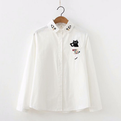 Új modell alkalmi női ing hímzéssel és klasszikus gallérral