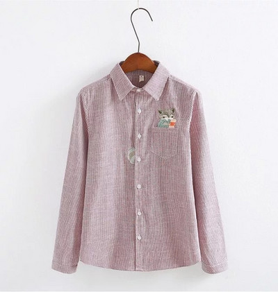 Új modell alkalmi női ing hímzéssel és klasszikus gallérral