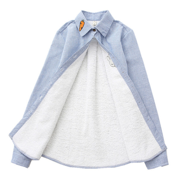 Őszi-téli ing - klasszikus gallérral, meleg béléssel és női hímzéssel