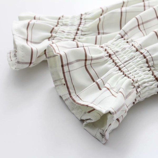 Ежедневна карирана дамска риза с лотос ръкав и връзки