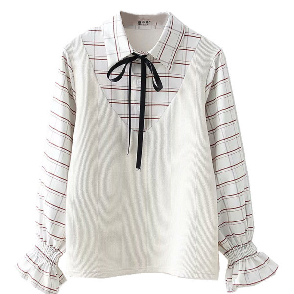 Ежедневна карирана дамска риза с лотос ръкав и връзки