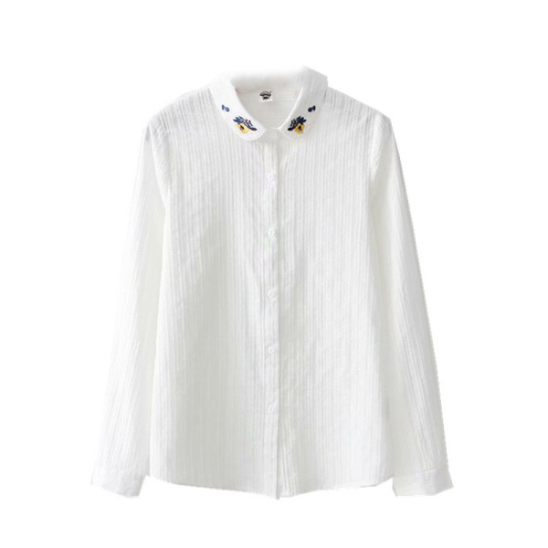 Sügisene naiste särk, krael tikandid valge