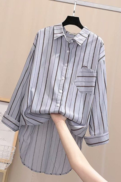 Naiste triibuline särk - asümmeetriline mudel