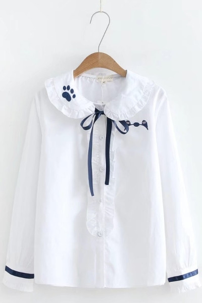 Alkalmi női ing fűzős gallérral, hímzéssel