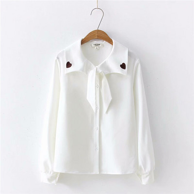 Modern női ing kerek nyakkivágással és fehér hímzéssel