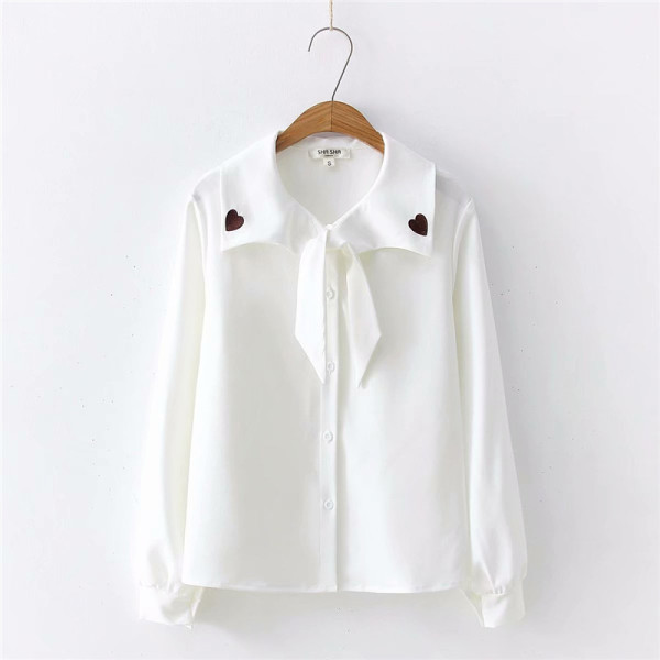 Modern női ing kerek nyakkivágással és fehér hímzéssel