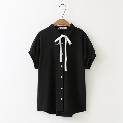 Női alkalmi ing rövid ujjal és szalaggal