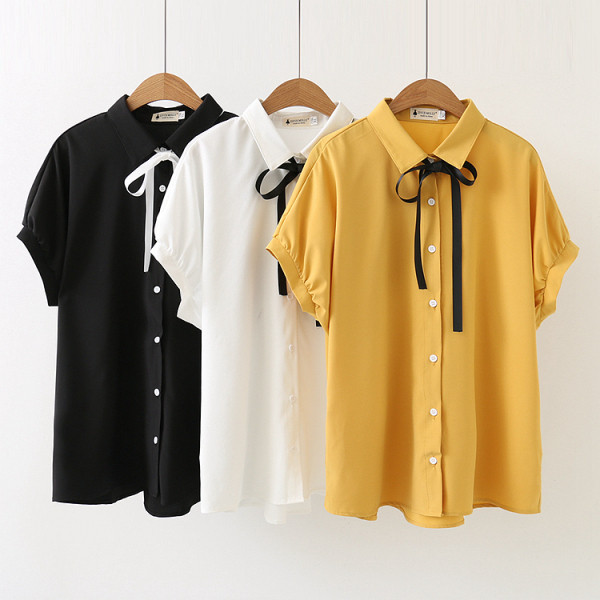 Női alkalmi ing rövid ujjal és szalaggal