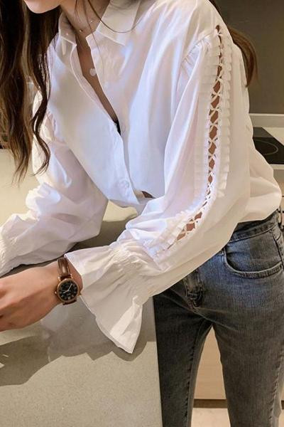 Μοντέρνο γυναικείο πουκάμισο με κορδόνια