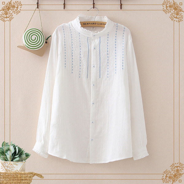 Új modell női ing fehér színben alacsony gallérral és hímzéssel