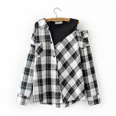 Naiste vabaaja ruuduline särk nööpide ja taskuga