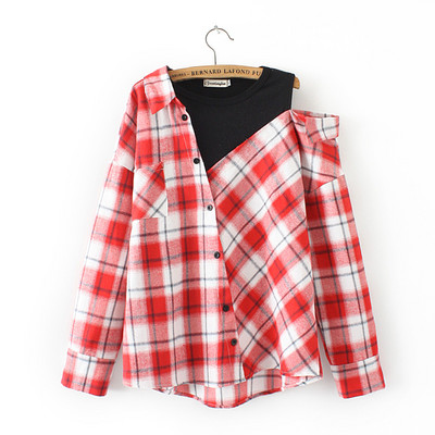 Naiste vabaaja ruuduline särk nööpide ja taskuga