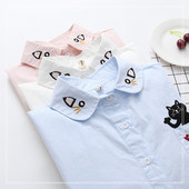 Női ing macskahímzéssel és zsebbel