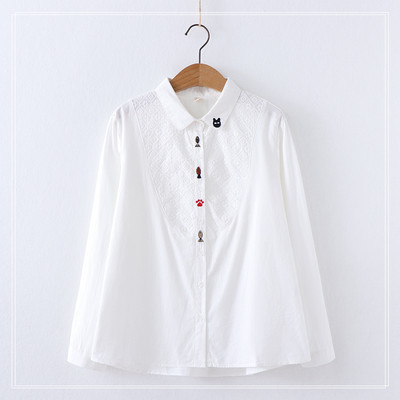 Γυναικείο πουκάμισο με χρωματιστό κέντημα και δαντέλα