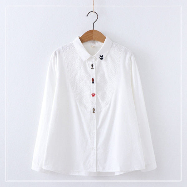 Γυναικείο πουκάμισο με χρωματιστό κέντημα και δαντέλα